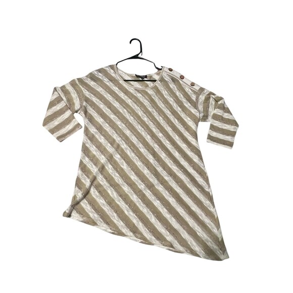 Picadilly Fashions Tan & Gold Asymmetrical Striped Top Size M - Picture 4 of 9